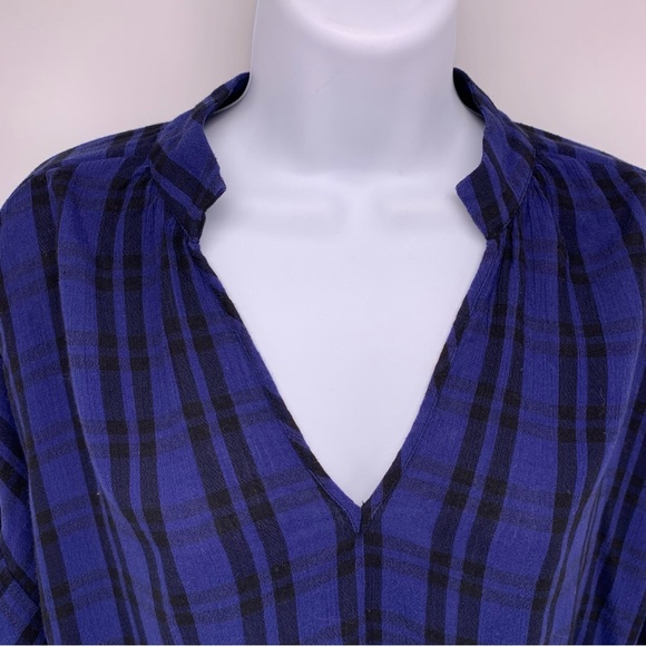 Madewell Blue and Black Casual Popover Collared Shirt Size Medium - Picture 2 of 6